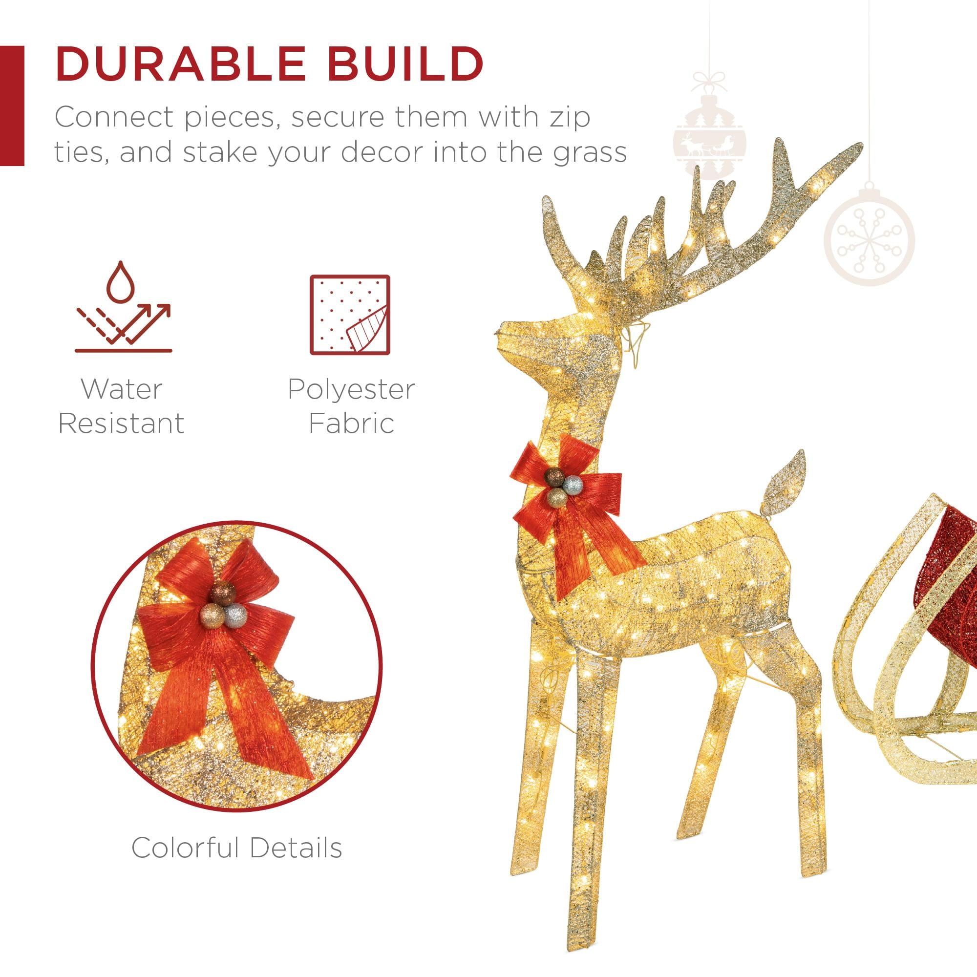 Lighted Christmas 4ft Reindeer &amp; Sleigh Outdoor Yard Decoration Set w/ 205 LED Lights, Stakes