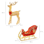 Lighted Christmas 4ft Reindeer &amp; Sleigh Outdoor Yard Decoration Set w/ 205 LED Lights, Stakes