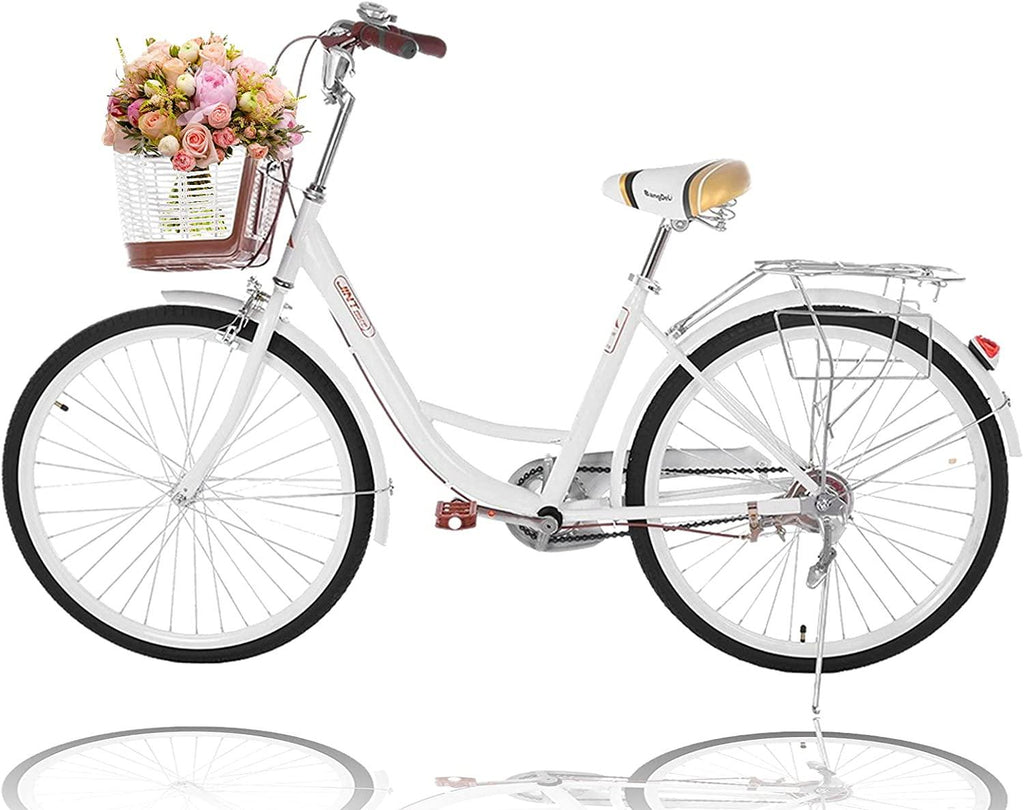 Bike for Women 26 inch Cruiser Bike Unisex Classic Beach Cruiser Bike with Baskets, Front and Rear Fenders, Rear Rack, Comfortable Commuter Bicycle, Seaside Travel Bicycle