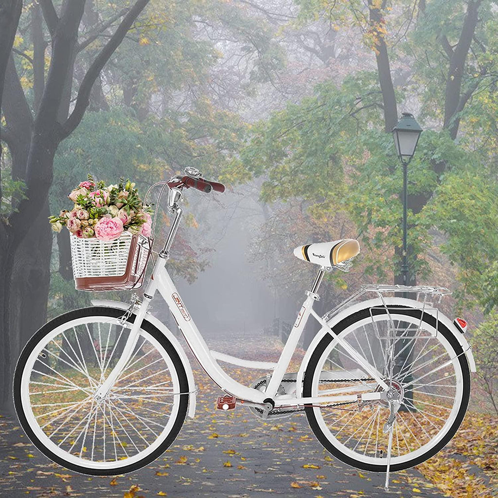 Bike for Women 26 inch Cruiser Bike Unisex Classic Beach Cruiser Bike with Baskets, Front and Rear Fenders, Rear Rack, Comfortable Commuter Bicycle, Seaside Travel Bicycle