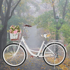 Bike for Women 26 inch Cruiser Bike Unisex Classic Beach Cruiser Bike with Baskets, Front and Rear Fenders, Rear Rack, Comfortable Commuter Bicycle, Seaside Travel Bicycle