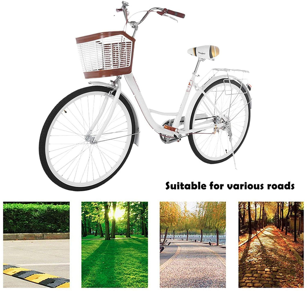 Bike for Women 26 inch Cruiser Bike Unisex Classic Beach Cruiser Bike with Baskets, Front and Rear Fenders, Rear Rack, Comfortable Commuter Bicycle, Seaside Travel Bicycle