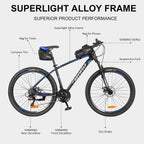 Mountain Bike Aluminum Alloy,27.5x17.5 inch Frame, 21 Speed Derailleurs,Suspension Front Fork and Dual-Disc Brake,Bicycle Bags with Seat Cover and Pump for Adult/Youth/Man and Women