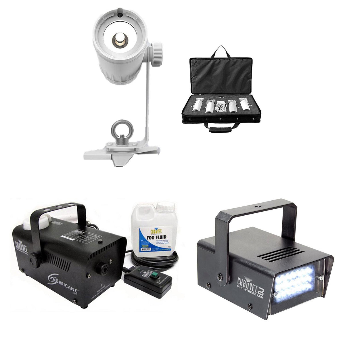 Chauvet DJ EZ Pin 4 Pack Spot StaLight + Fog Machine +  Mini Strobe Light