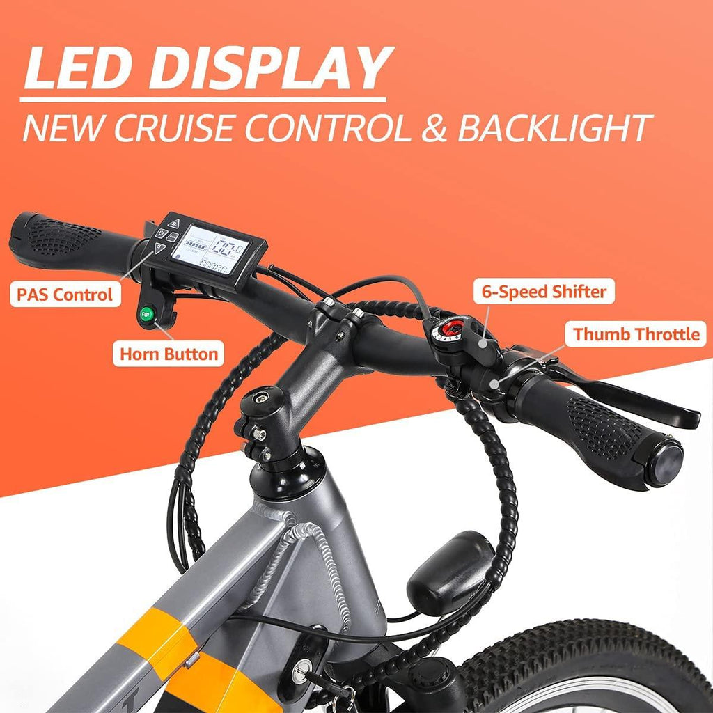 SDU 26" Electric Mountain Bike for Adults SDREAM T350, 48V/10.4Ah Removable Hidden Battery, 350W Brushless Motor, LED Display with Cruise, Front Suspension Ebike for Mountain Trail and Commuting