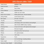 SDU 26" Electric Mountain Bike for Adults SDREAM T350, 48V/10.4Ah Removable Hidden Battery, 350W Brushless Motor, LED Display with Cruise, Front Suspension Ebike for Mountain Trail and Commuting