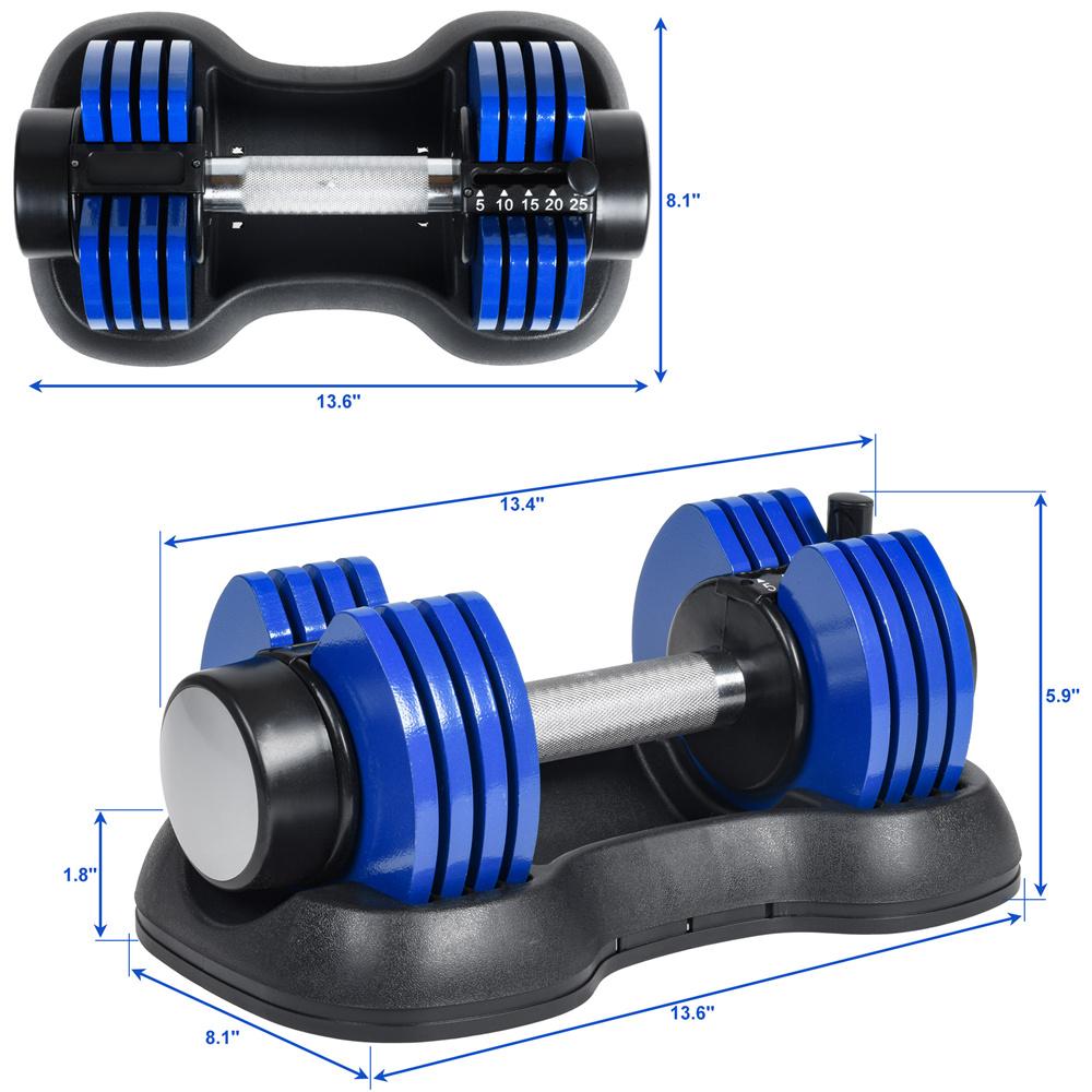 Wuudi Adjustable Dumbbell 5-25 Lbs. Weight Options Non-Slip Dumbbell with Handle and Weight Plate for Body Workout Home Gym, Single