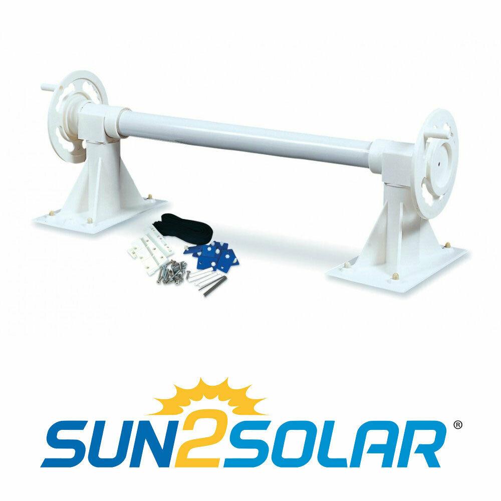 sun2solar in-ground swimming pool solar blanket cover reel up to 16 &amp; 20' wide
