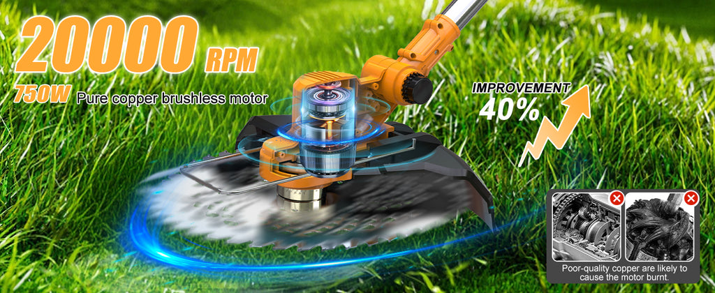 Electric Weed Wacker Cordless,4 in 1 Weed Eater Battery Powered Brush Cutter,9''Grass Trimmer Stringless Weed Trimmer Lawn Mower Edger Metal Blade Battery(2 x 21V 4.0Ah Batteries &amp; Charger)