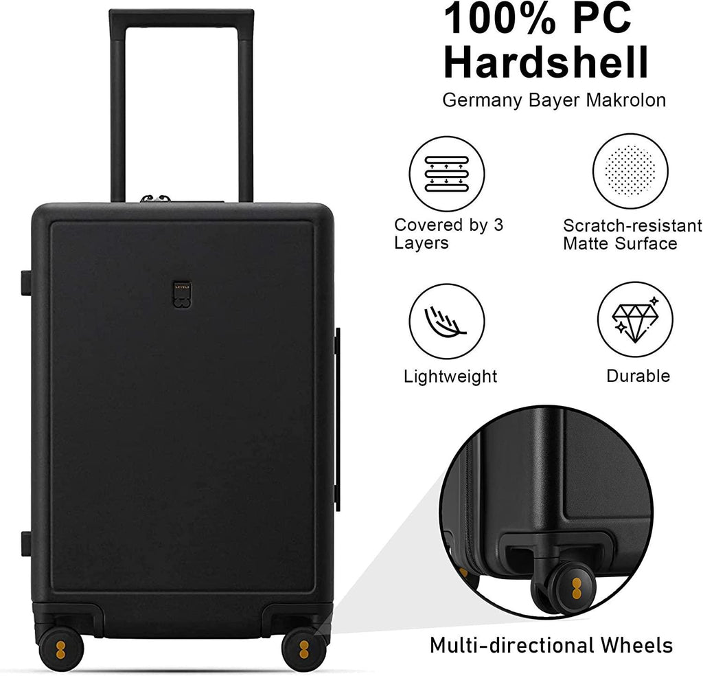 Elegance Carry On Suitcase, 20” Hardside Luggage with TSA Lock, Spinner Wheels-Black, 20-Inch