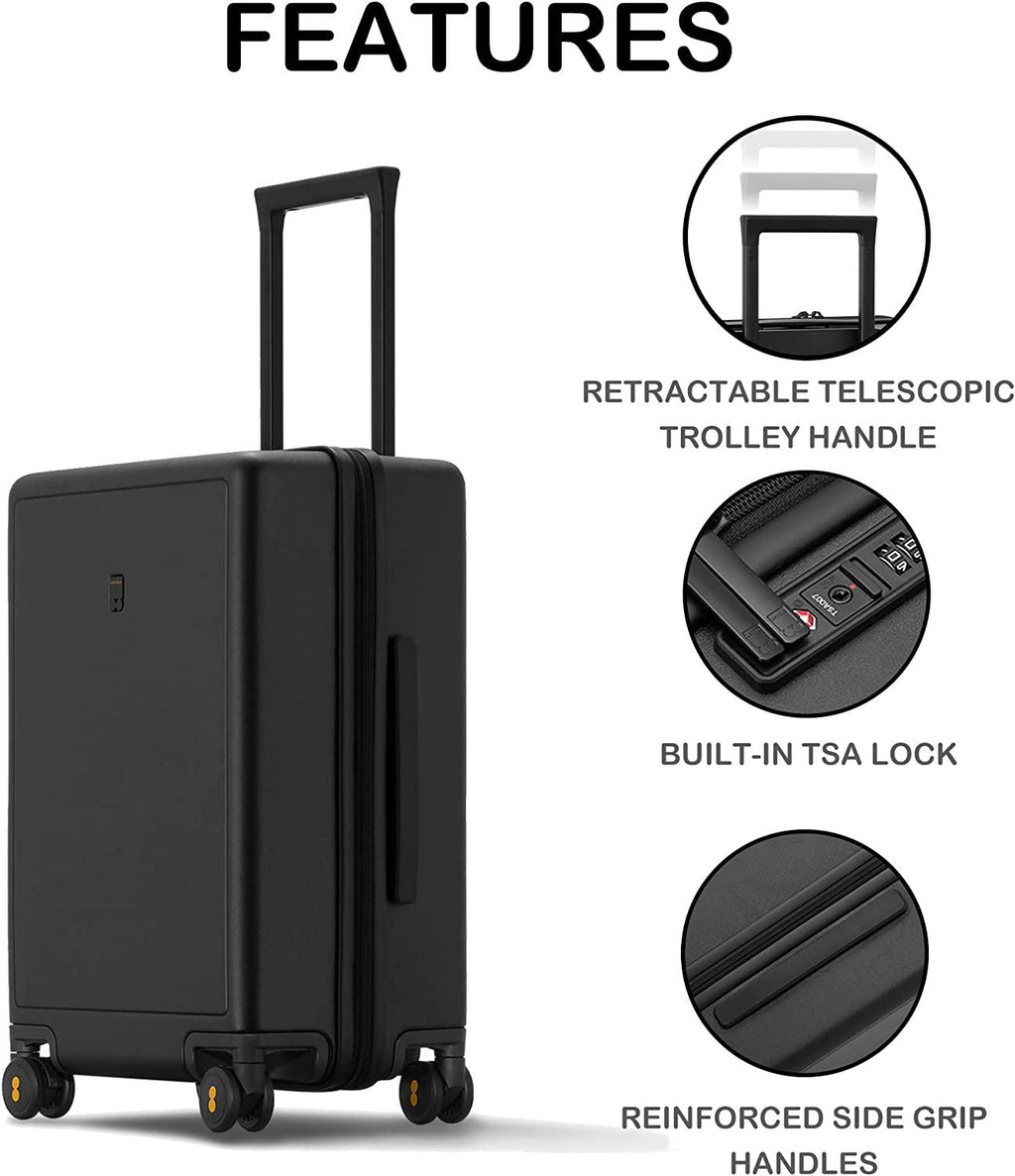 Elegance Carry On Suitcase, 20” Hardside Luggage with TSA Lock, Spinner Wheels-Black, 20-Inch