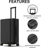 Elegance Carry On Suitcase, 20” Hardside Luggage with TSA Lock, Spinner Wheels-Black, 20-Inch