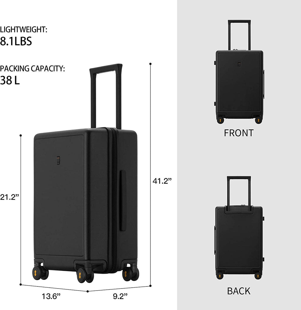 Elegance Carry On Suitcase, 20” Hardside Luggage with TSA Lock, Spinner Wheels-Black, 20-Inch