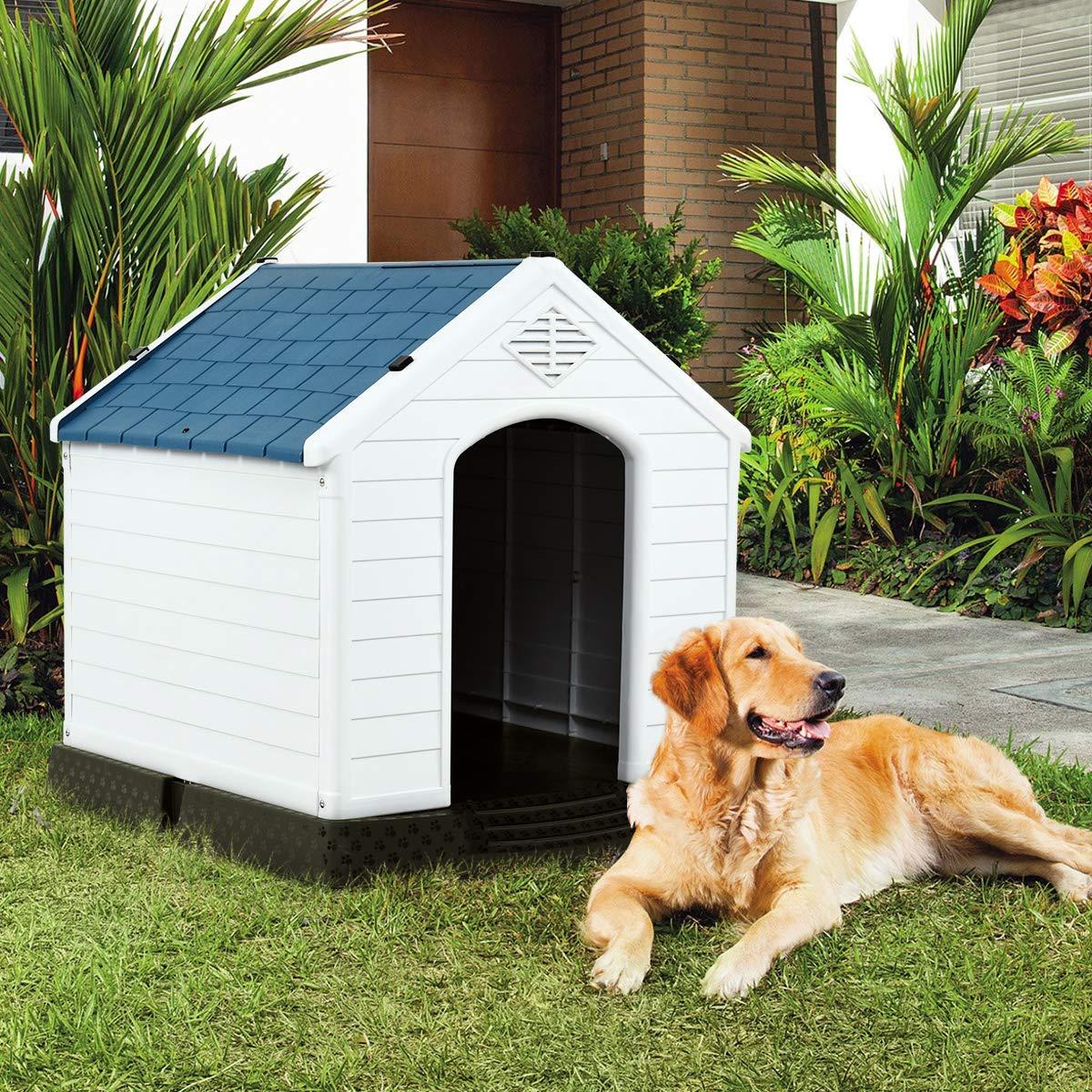 Giantex Plastic Dog House Waterproof Ventilate Pet Kennel with Air Vents and Elevated Floor for Indoor Outdoor Use Pet Dog House