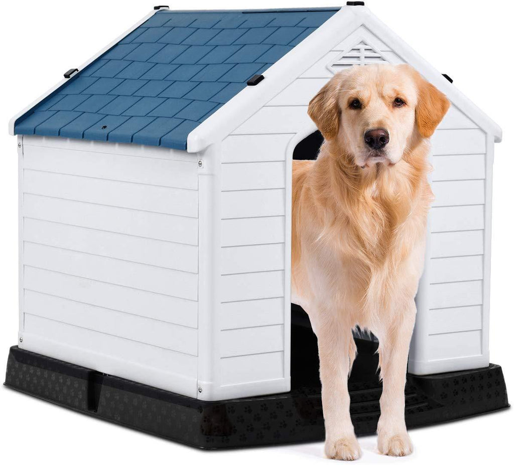 Giantex Plastic Dog House Waterproof Ventilate Pet Kennel with Air Vents and Elevated Floor for Indoor Outdoor Use Pet Dog House