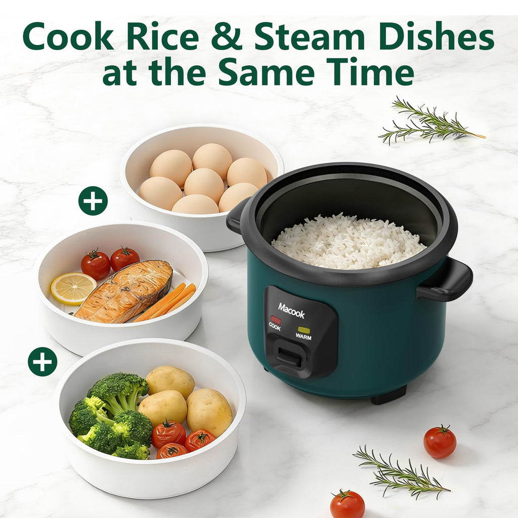 Mini Rice Cooker | 6-Cup (0.6L) Small Rice Maker | One-Button Operation | Non-Stick Inner Pot | Automatic Keep Warm & Overheat-Proof | for 1-6 People, Students & Small Families (Green)