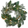 24 in. Magnolia Mix Pine Artificial Christmas Wreath with 35 Battery Operated LED Lights