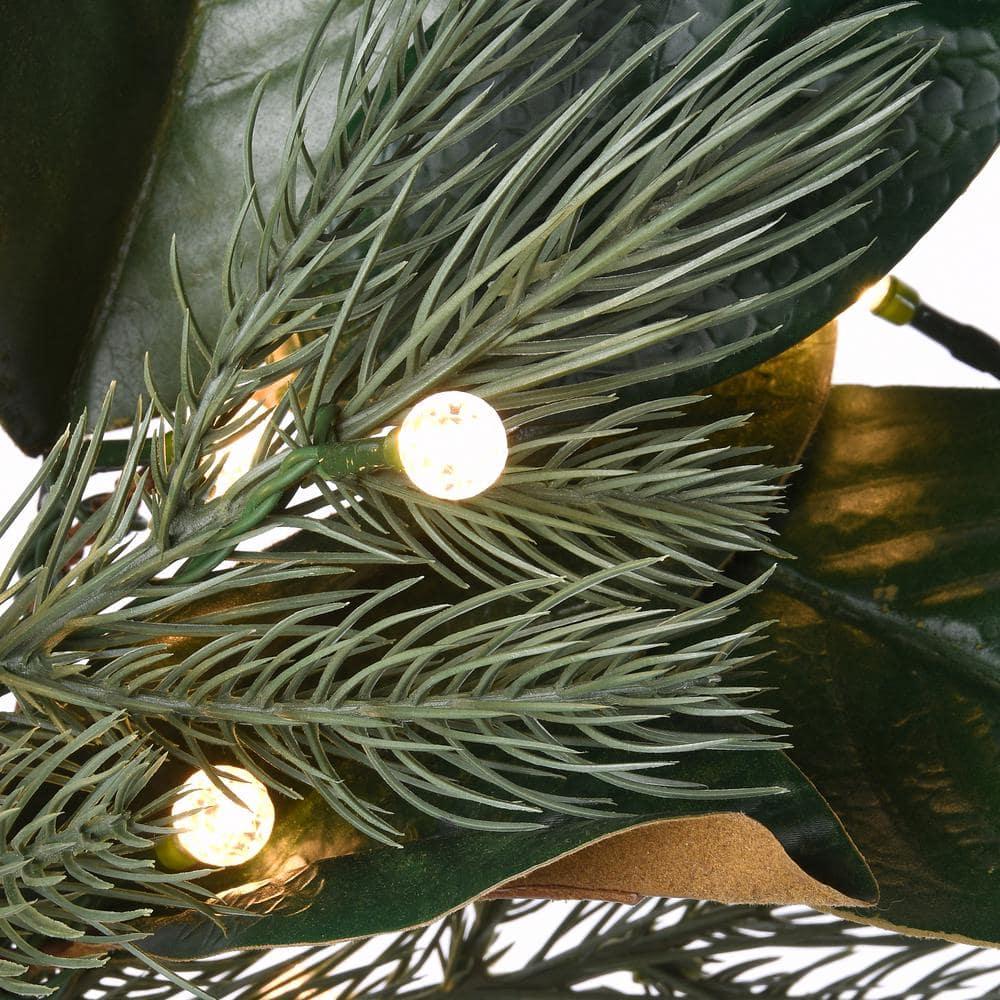 24 in. Magnolia Mix Pine Artificial Christmas Wreath with 35 Battery Operated LED Lights