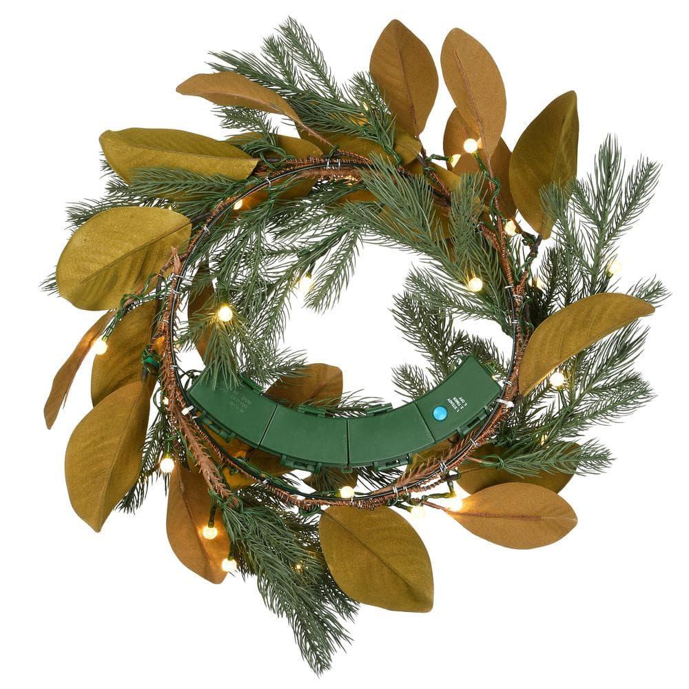 24 in. Magnolia Mix Pine Artificial Christmas Wreath with 35 Battery Operated LED Lights