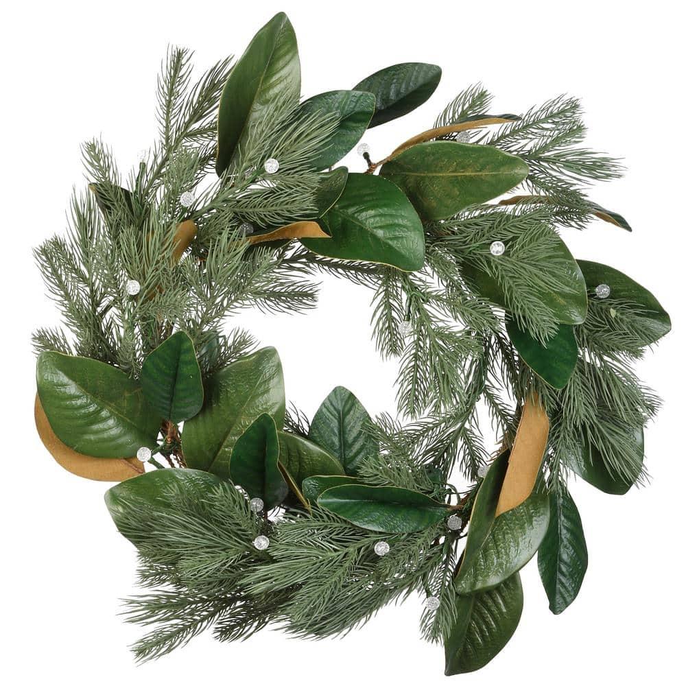 24 in. Magnolia Mix Pine Artificial Christmas Wreath with 35 Battery Operated LED Lights