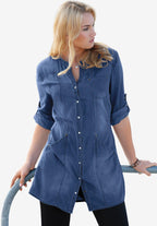 snap front denim tunic