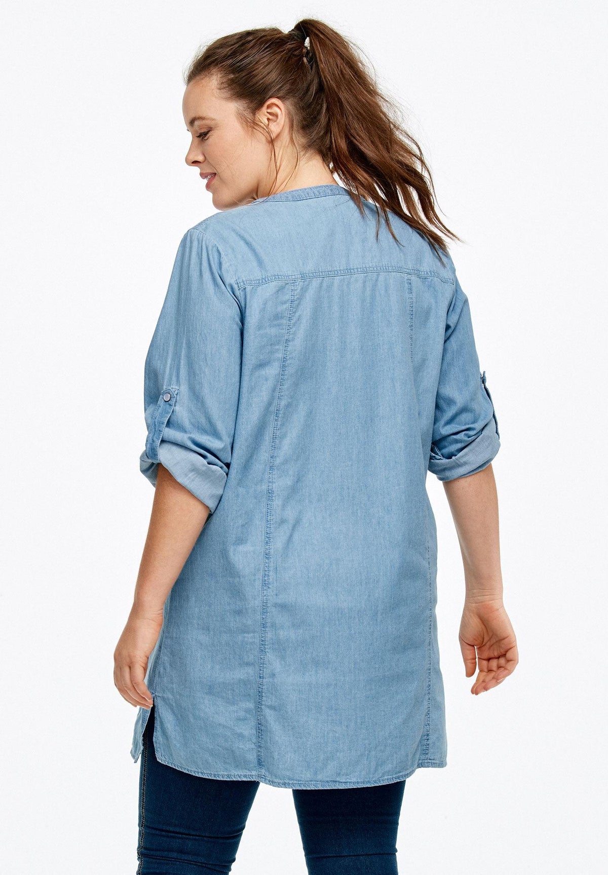 snap front denim tunic