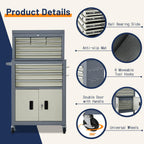 13-Drawer Double Door Rolling Tool Chest, 2 in 1 Detachable Tool Chest,Tool Box with Drawers and Wheels, LarTool Cabinet with Lock, Metal Standing Toolbox for GaraWorkshop-Gray&White