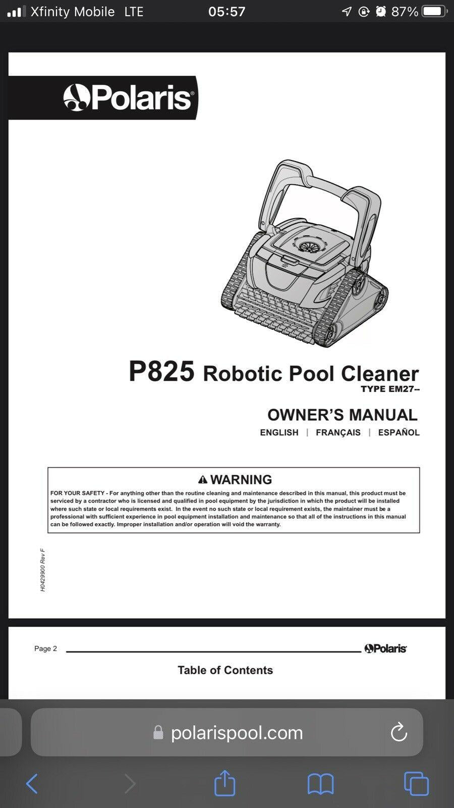 polaris p825 robotic pool cleaner~ repairs needed untested