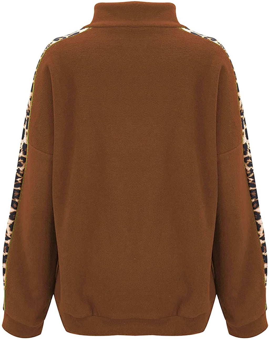 Womens Warm Cozy High Neck Long Sleeve Leopard 1/4 Zip Pullover Sweatshirts