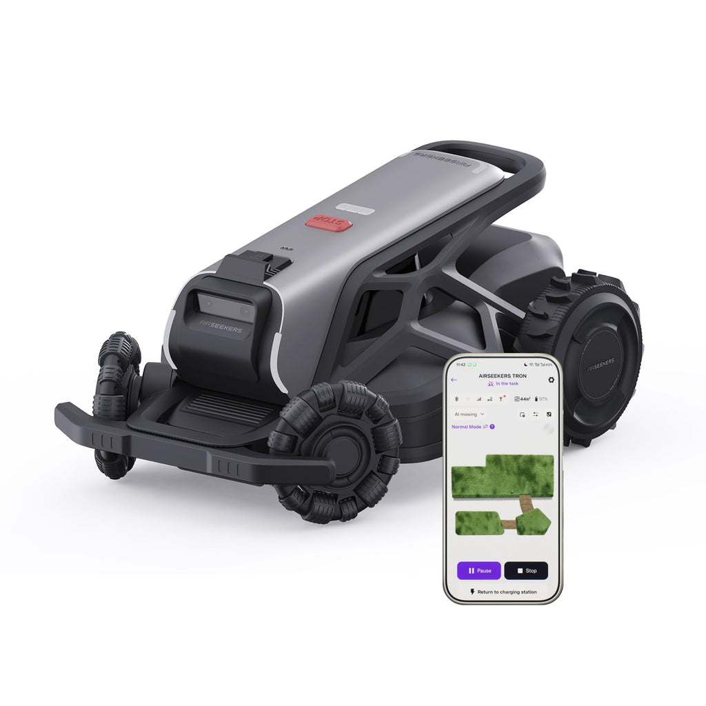 Robotic Lawn Mower AIRSEEKER TRON SE Wireless Lawnmower,NRTK AI Vision,Smart App Control,Robotic Mower for 65% Slope,Omni-Wheel , 80 Multi-Zone ManagementEdge-Cutting,Cut Height 2''~3.5''