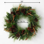 28 in. Unlit Green Artificial Pine Christmas Wreath with Antlers