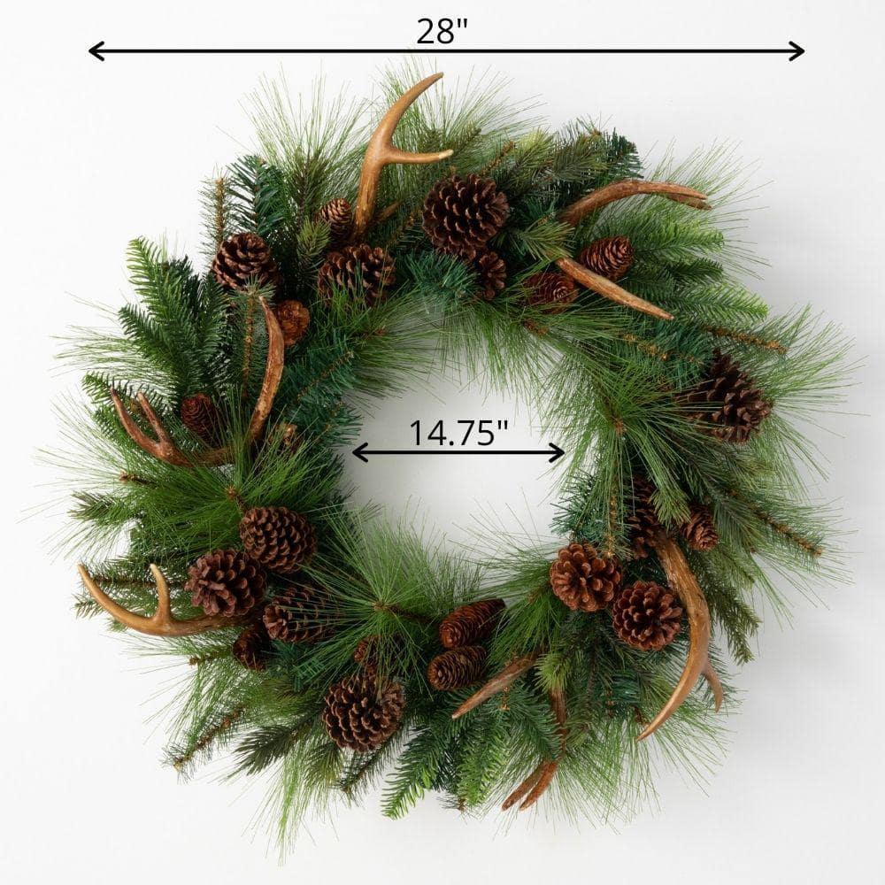 28 in. Unlit Green Artificial Pine Christmas Wreath with Antlers