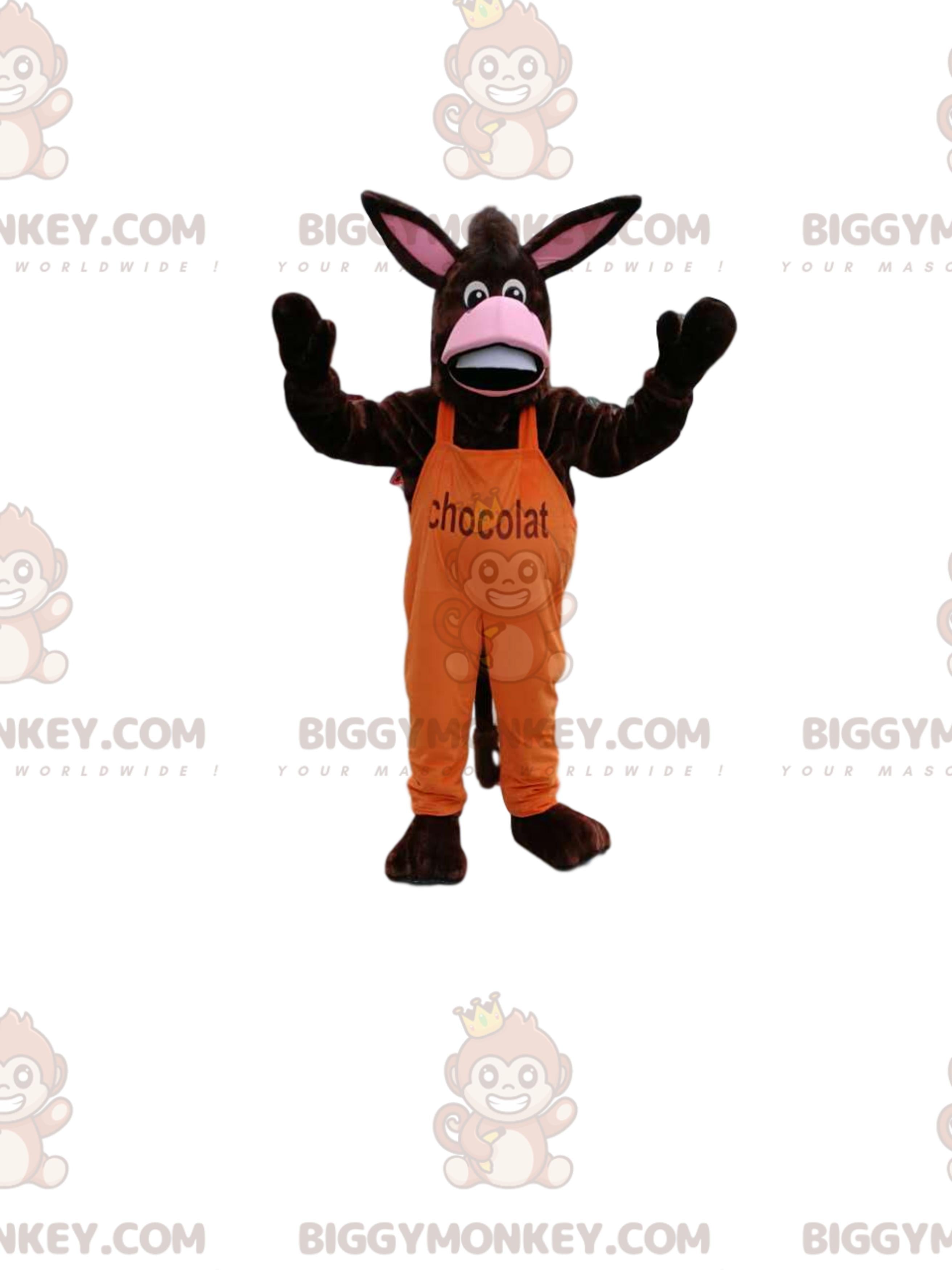 Donkey in Orange Overalls BIGGYMONKEYMascot Costume. donkey costume