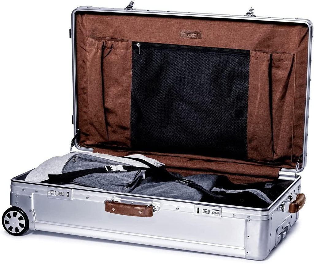 80L Check In Travel Case – Full Aluminum Luggage, Italian Leather Handles
