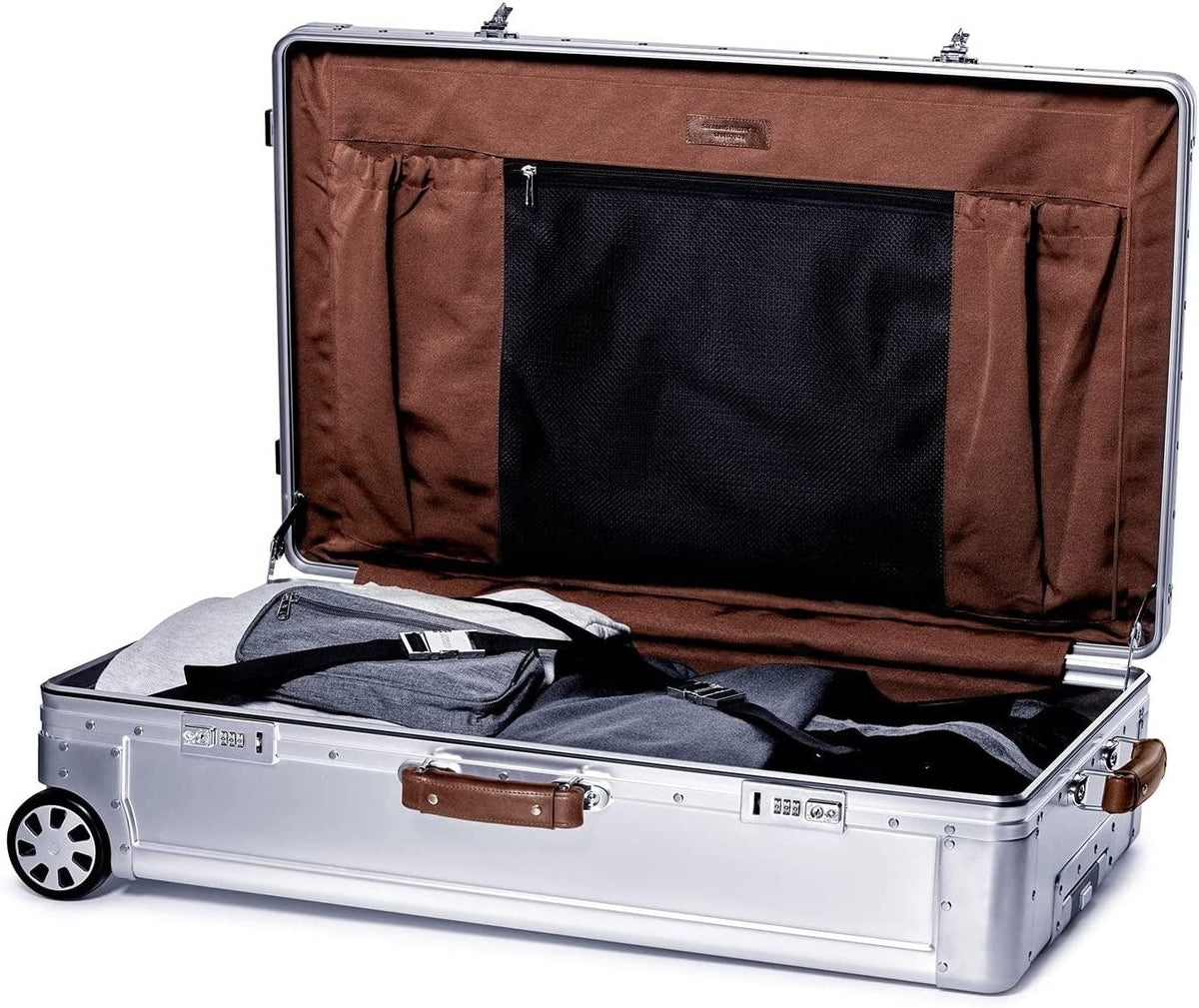 80L Check In Travel Case – Full Aluminum Luggage, Italian Leather Handles