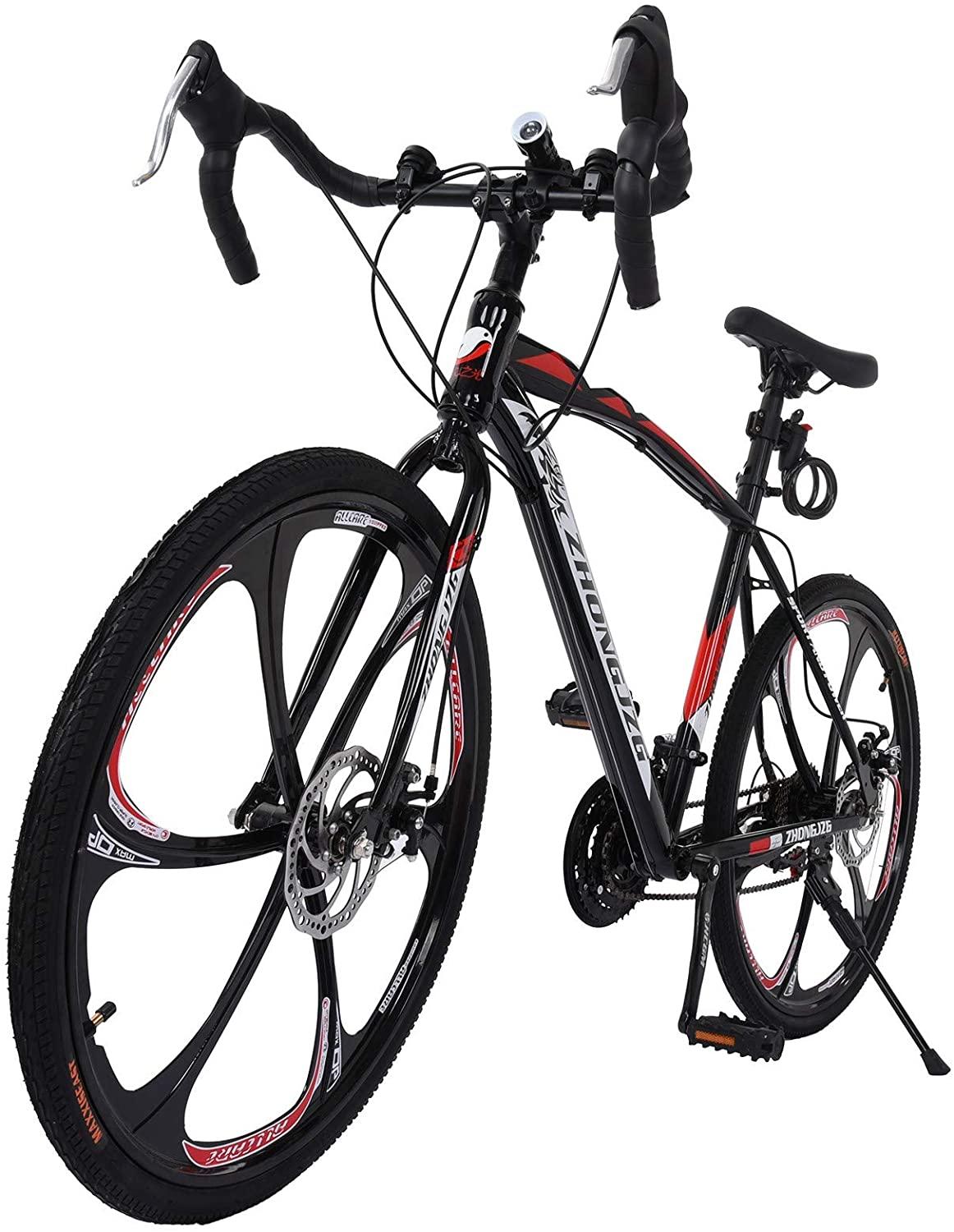 Shirt Luv USA in Stock Aluminum Road Bike, Carbon Fork Road Bike 21 Speed Disc Brakes, 700c, Red
