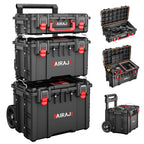 Rolling Tool Box with Wheels Heavy Duty,Modular Stackable Tool Box Organizer,Waterproof Toolbox for Hand/Power Tools,Removable Divider/Parts Box,All-terrain Durable Wheels,Telescopic Pull Rod Handle