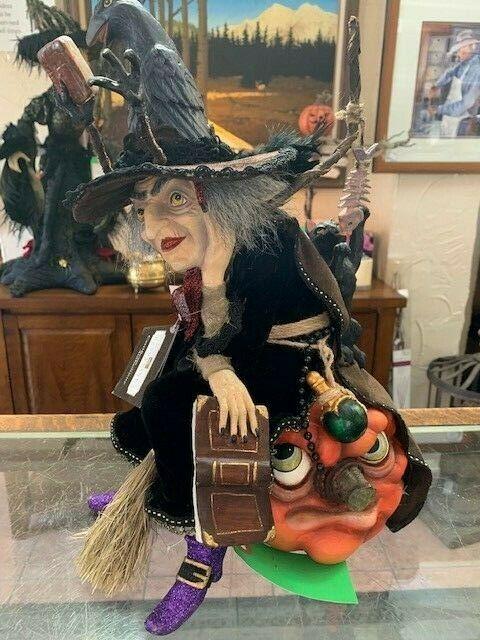 16" Katherine's Collection Halloween Winona Witch Cat on Pumpkin NIB