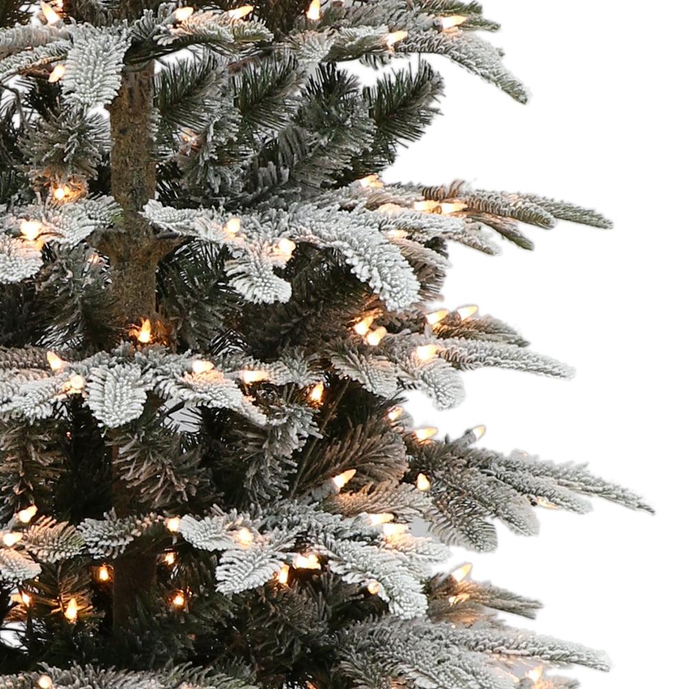 Puleo International 6.5 ft. Pre-Lit Slim Flocked Aspen Fir Artificial Christmas Tree with 450 UL-Listed Clear Lights