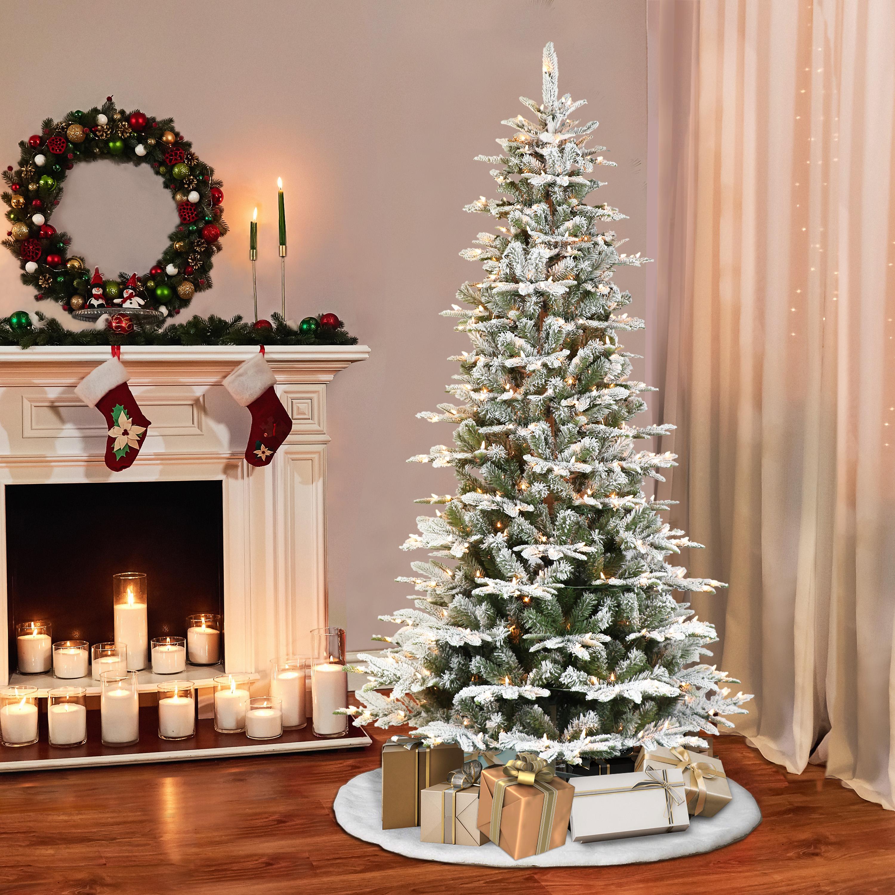 Puleo International Aspen Fir Flocked Slim Pre-Lit Artificial Christmas Tree