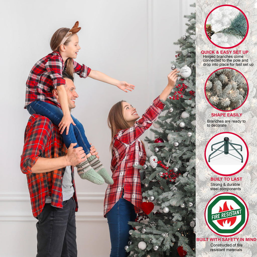 Puleo International 6.5 ft. Pre-Lit Slim Flocked Aspen Fir Artificial Christmas Tree with 450 UL-Listed Clear Lights