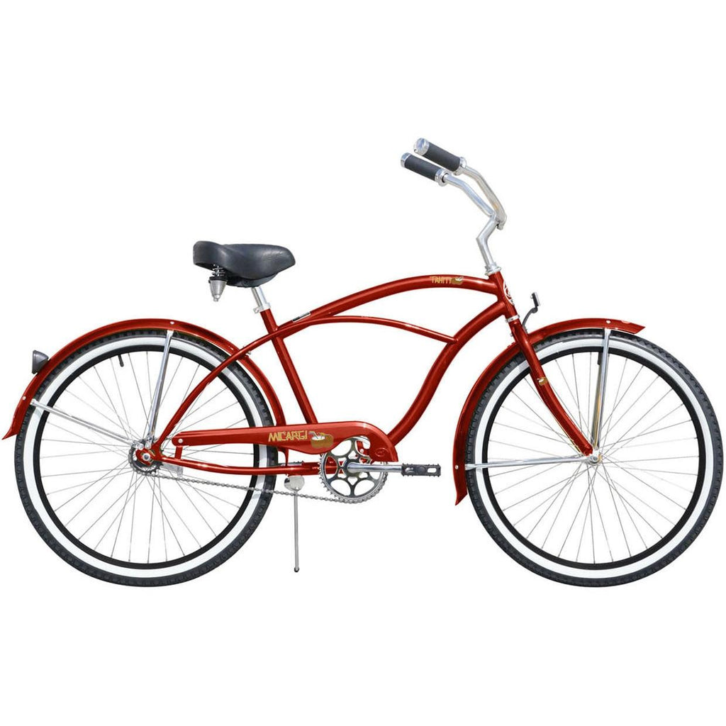 Micargi TAHITI 26" Beach Cruiser Coaster Brake  Steel Spokes One Piece Crank Alloy Matte Black Rims 36H With Fenders Color: Red/ Black