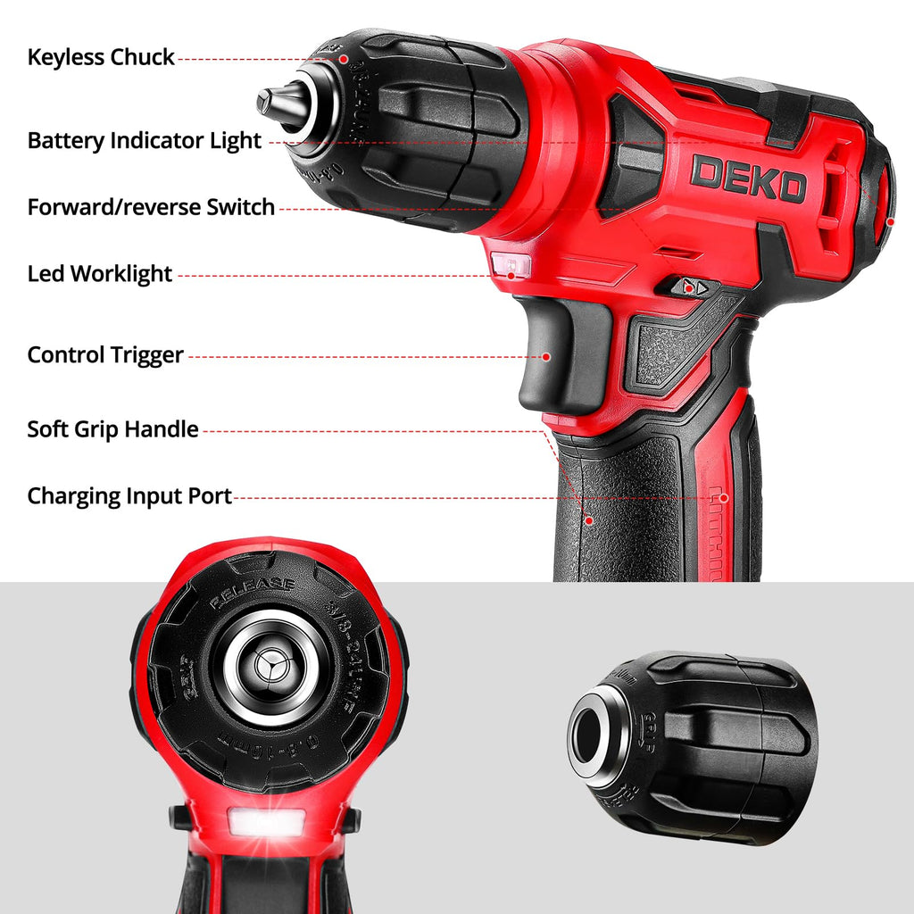 Drill Set: Tool Set with 8V Red Cordless Drill, Home Tool Kit with Drill, Hand Tool Kits for Women 126 Piece