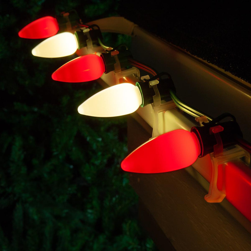 Opticore LED C9 Smooth Ceramic-Style Red and Warm White Christmas Lights with Shatterproof Christmas Bulbs, 50 Lights, 50’