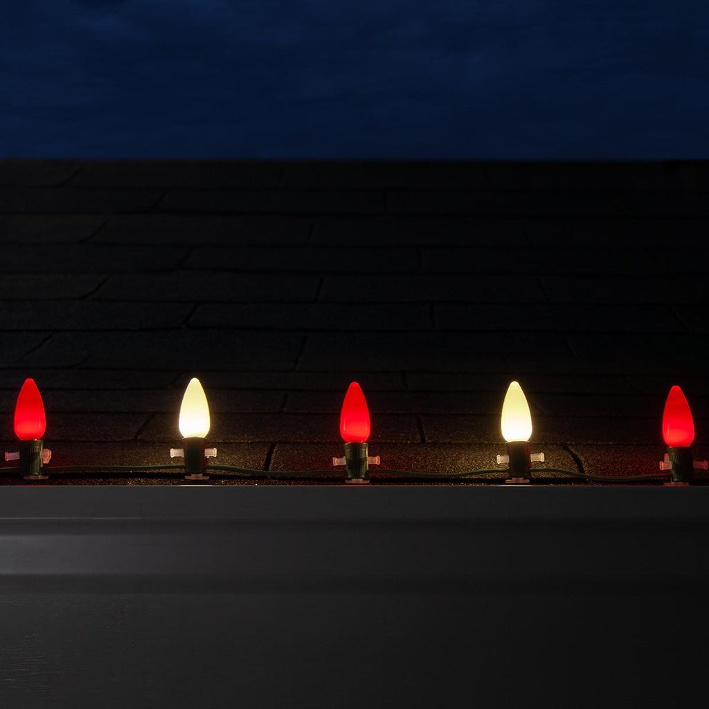 Opticore LED C9 Smooth Ceramic-Style Red and Warm White Christmas Lights with Shatterproof Christmas Bulbs, 50 Lights, 50’