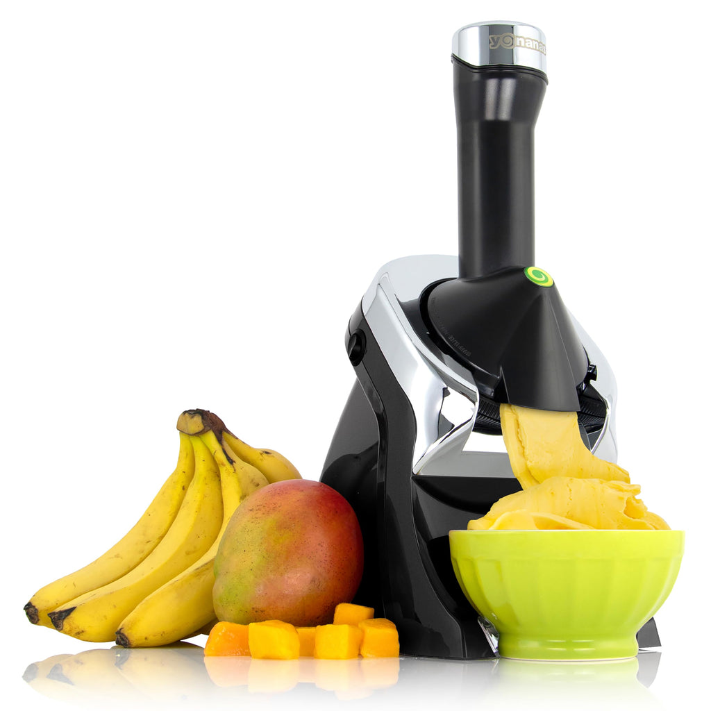 Deluxe Frozen Fruit Soft Serve Dessert Maker, Vegan and Dairy-Treats with No Added Sugar, Easy Push Button Operation, Includes 75 Recipe Booklet, Dishwasher Safe Parts, in Black