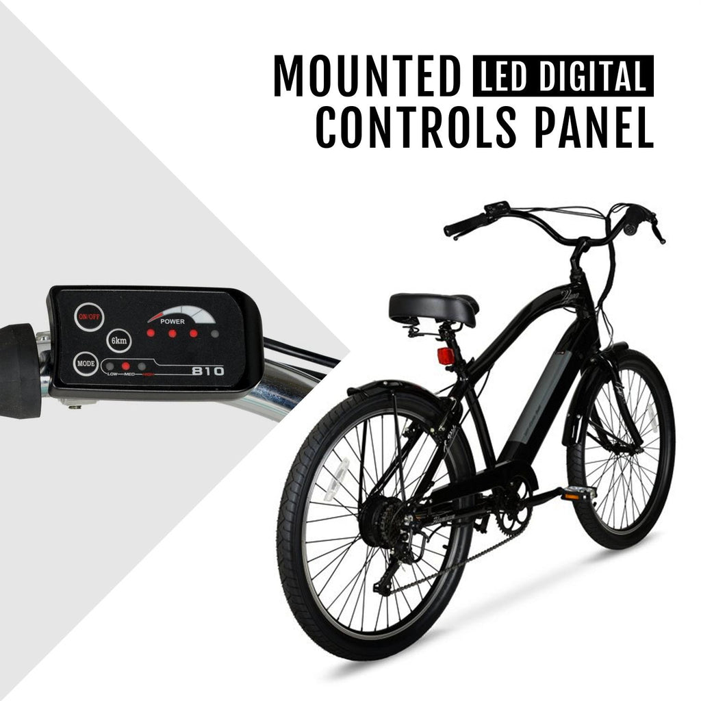 Hyper Bicycles E-Ride Electric Pedal Assist Men's Cruiser Bike, 26" Wheels, Black