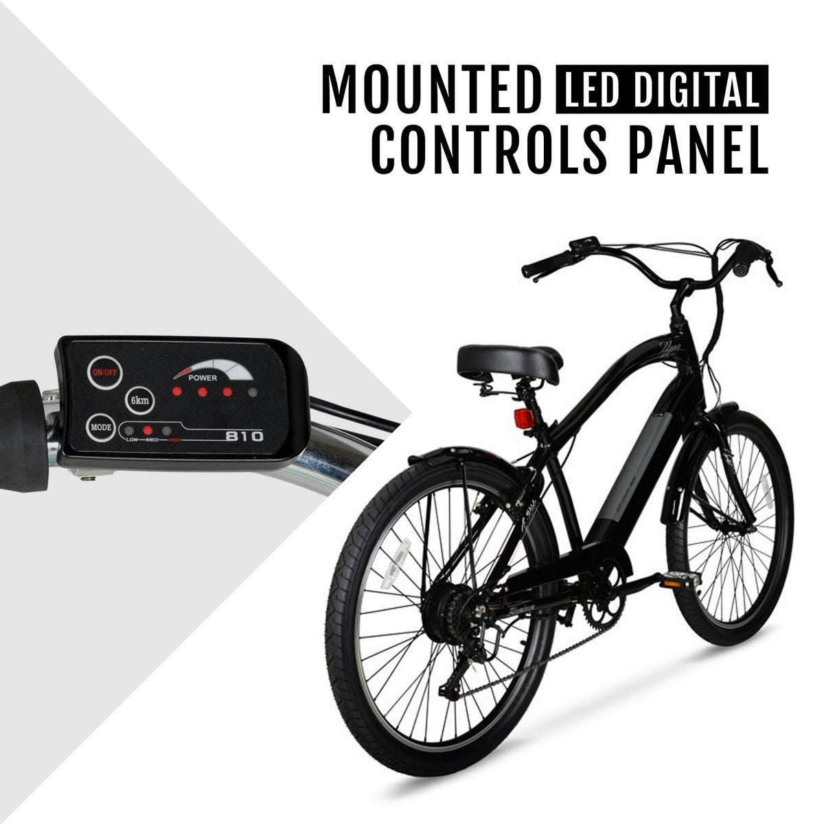 Hyper Bicycles E-Ride Electric Pedal Assist Men's Cruiser Bike, 26" Wheels, Black