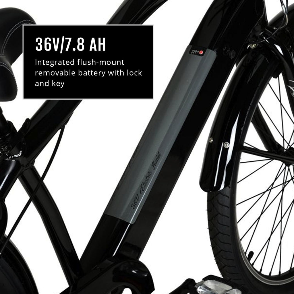 Hyper Bicycles E-Ride Electric Pedal Assist Men's Cruiser Bike, 26" Wheels, Black