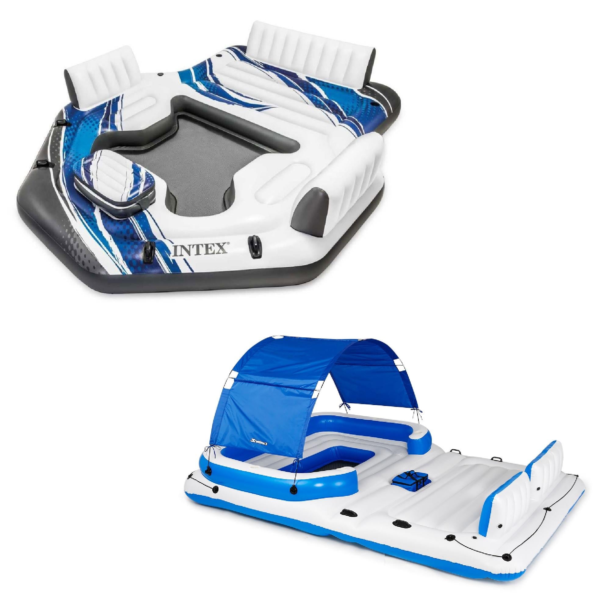 57272EP Adult 5 Seat Inflatable Island Lounge &amp; 43105E 6 Person Pool Raft